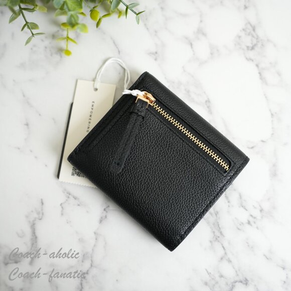 NWT Tory Burch Thea Black Pebbled Leather Tri-Fold Compact Wallet 169967 - Picture 2 of 8